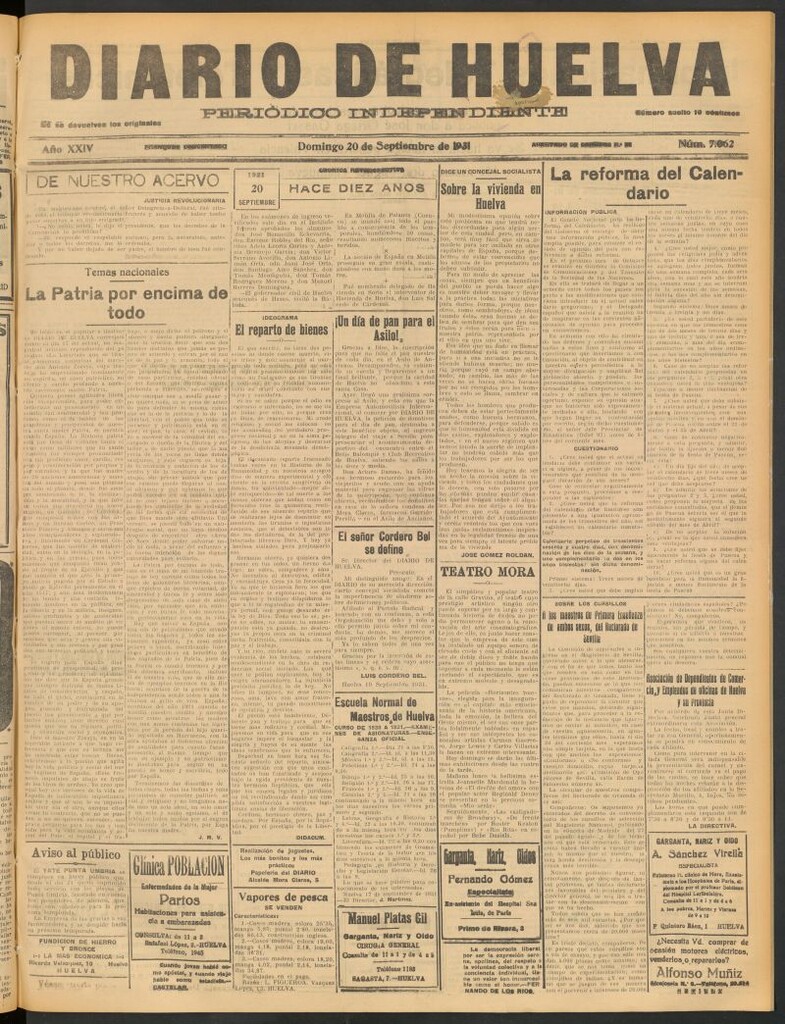Miniatura de Diario de Huelva : periódico independiente del 20 de septiembre de 1931