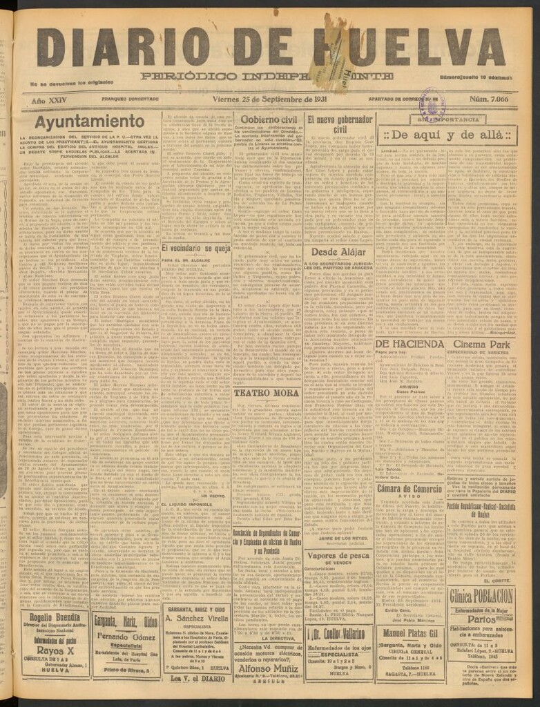 Miniatura de Diario de Huelva : periódico independiente del 25 de septiembre de 1931