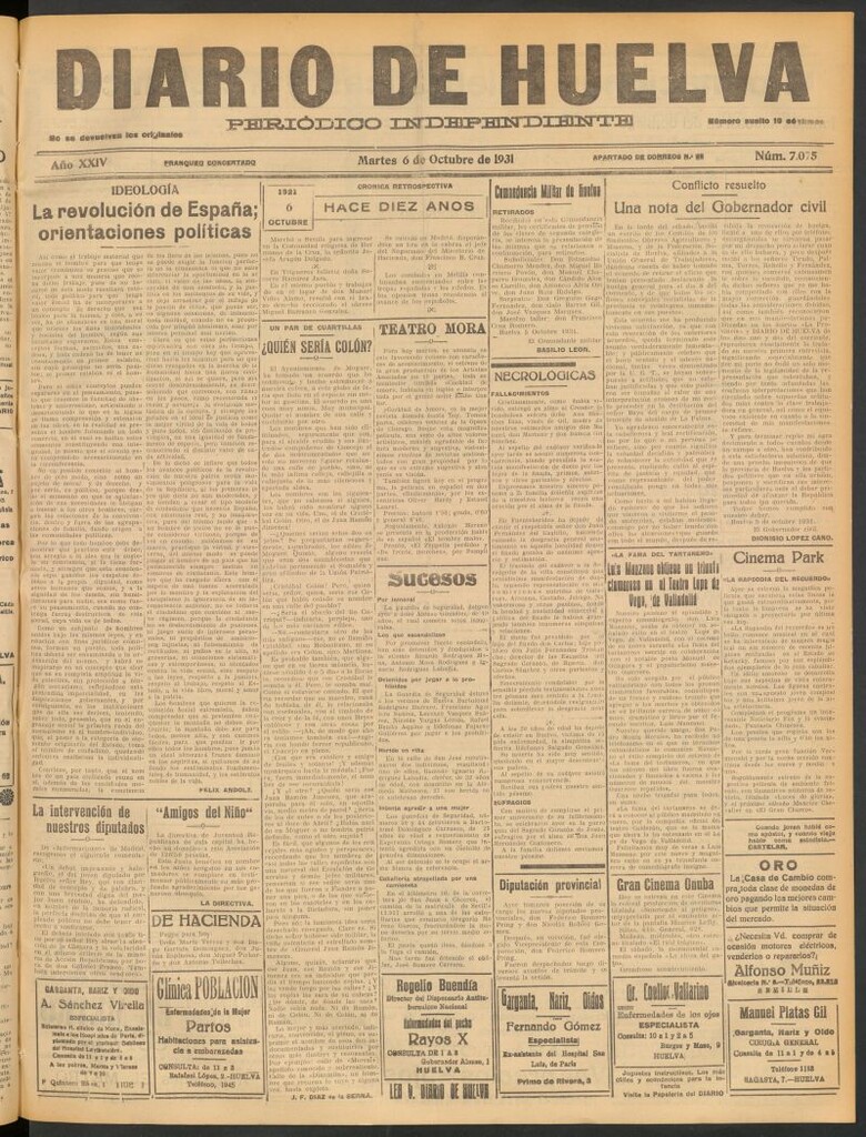 Miniatura de Diario de Huelva : periódico independiente del 6 de octubre de 1931