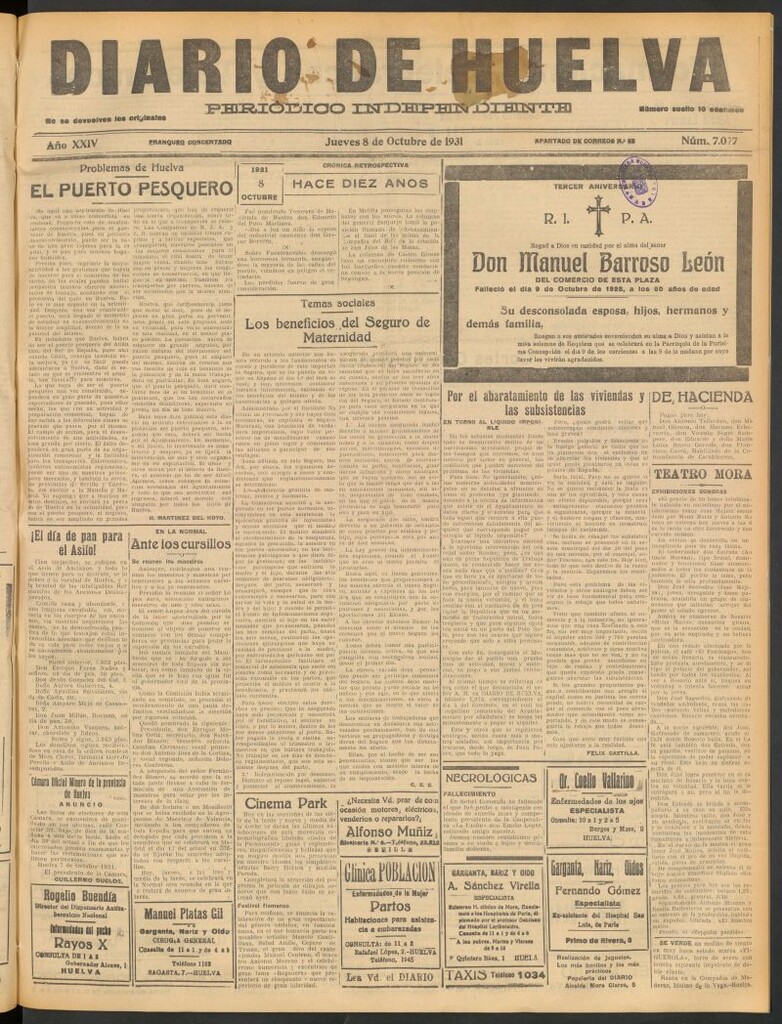 Miniatura de Diario de Huelva : periódico independiente del 8 de octubre de 1931