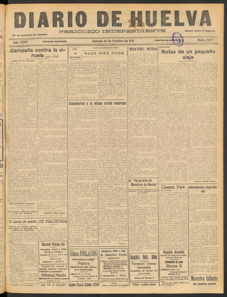 Miniatura de Diario de Huelva : periódico independiente del 10 de octubre de 1931