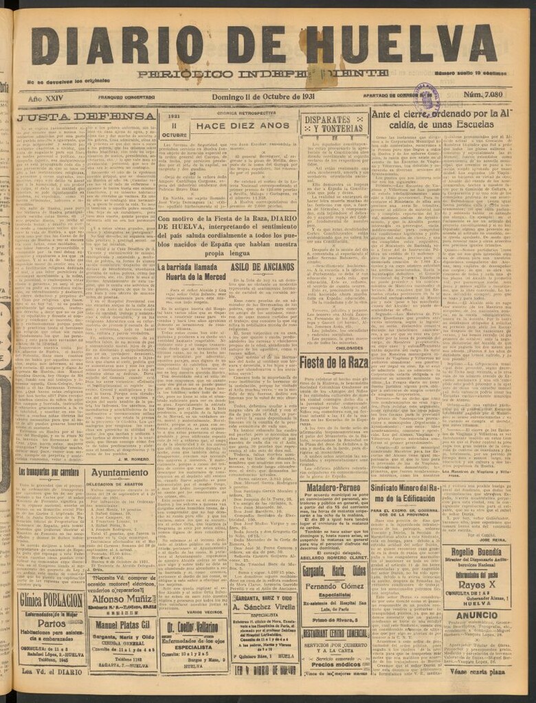Miniatura de Diario de Huelva : periódico independiente del 11 de octubre de 1931