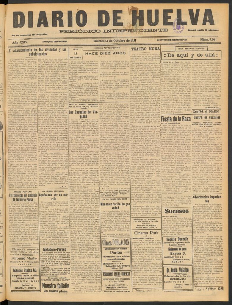 Miniatura de Diario de Huelva : periódico independiente del 13 de octubre de 1931