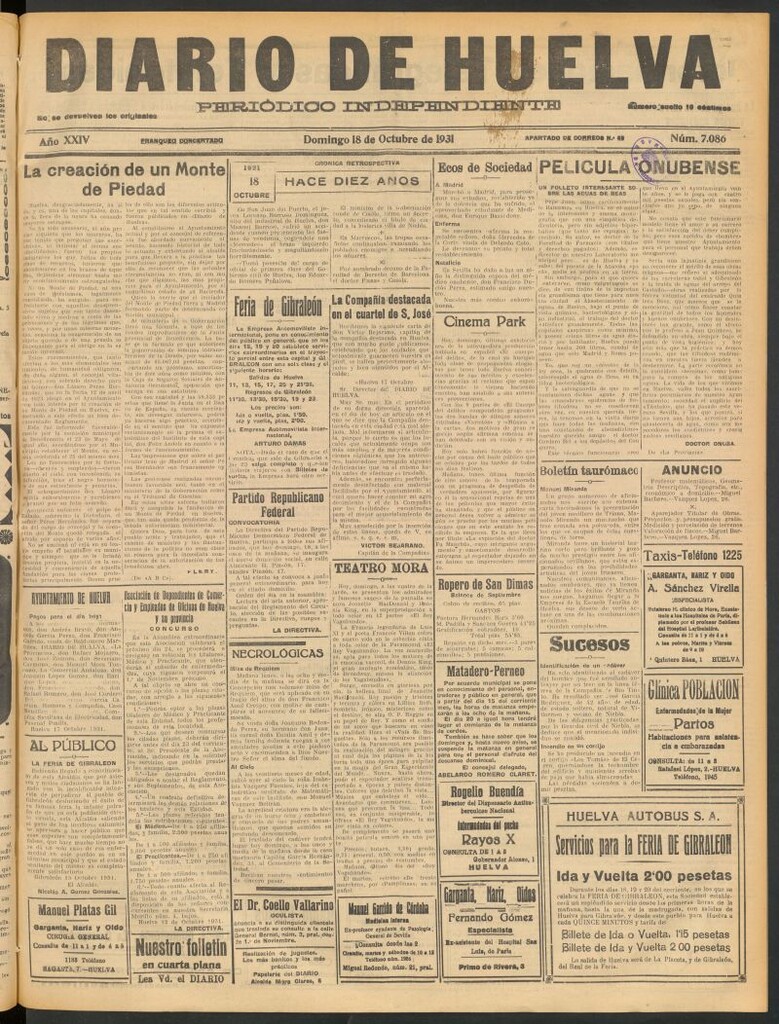 Miniatura de Diario de Huelva : periódico independiente del 18 de octubre de 1931