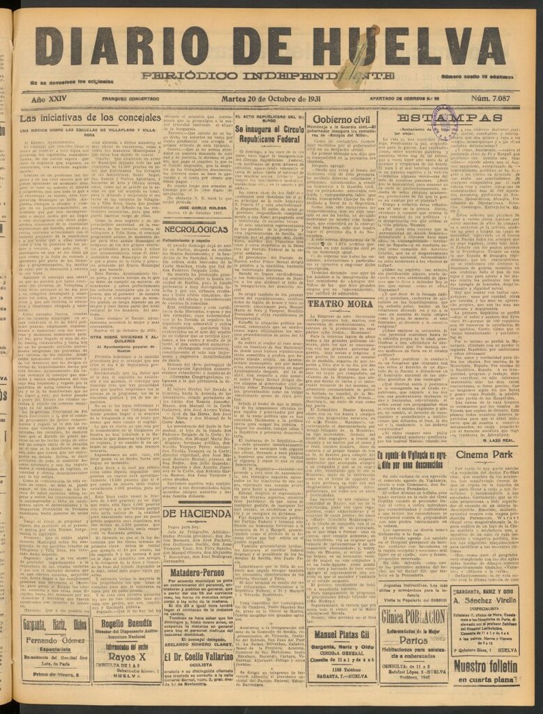 Miniatura de Diario de Huelva : periódico independiente del 20 de octubre de 1931