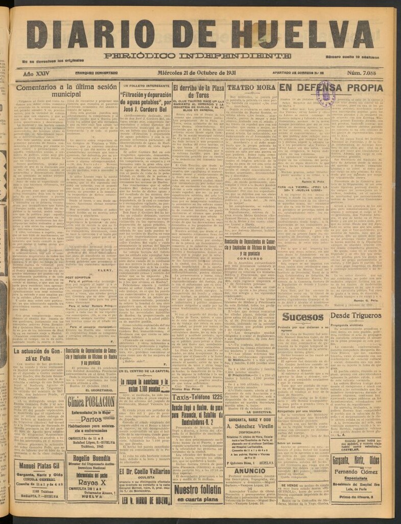 Miniatura de Diario de Huelva : periódico independiente del 21 de octubre de 1931