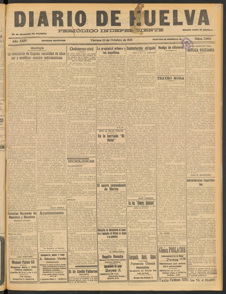 Miniatura de Diario de Huelva : periódico independiente del 23 de octubre de 1931
