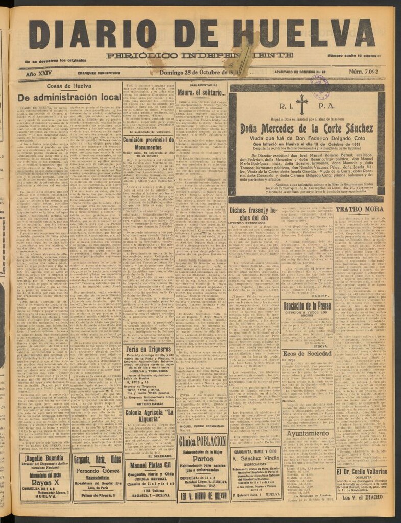 Miniatura de Diario de Huelva : periódico independiente del 25 de octubre de 1931