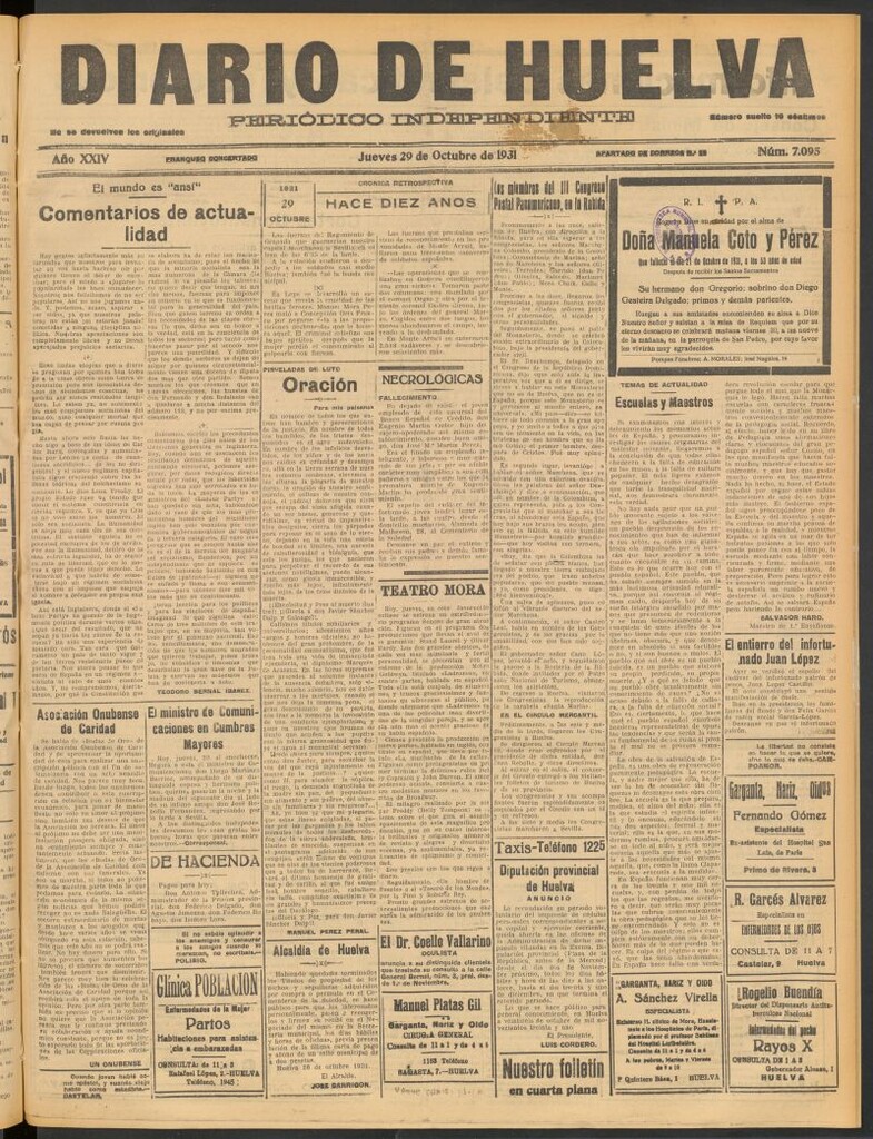 Miniatura de Diario de Huelva : periódico independiente del 29 de octubre de 1931