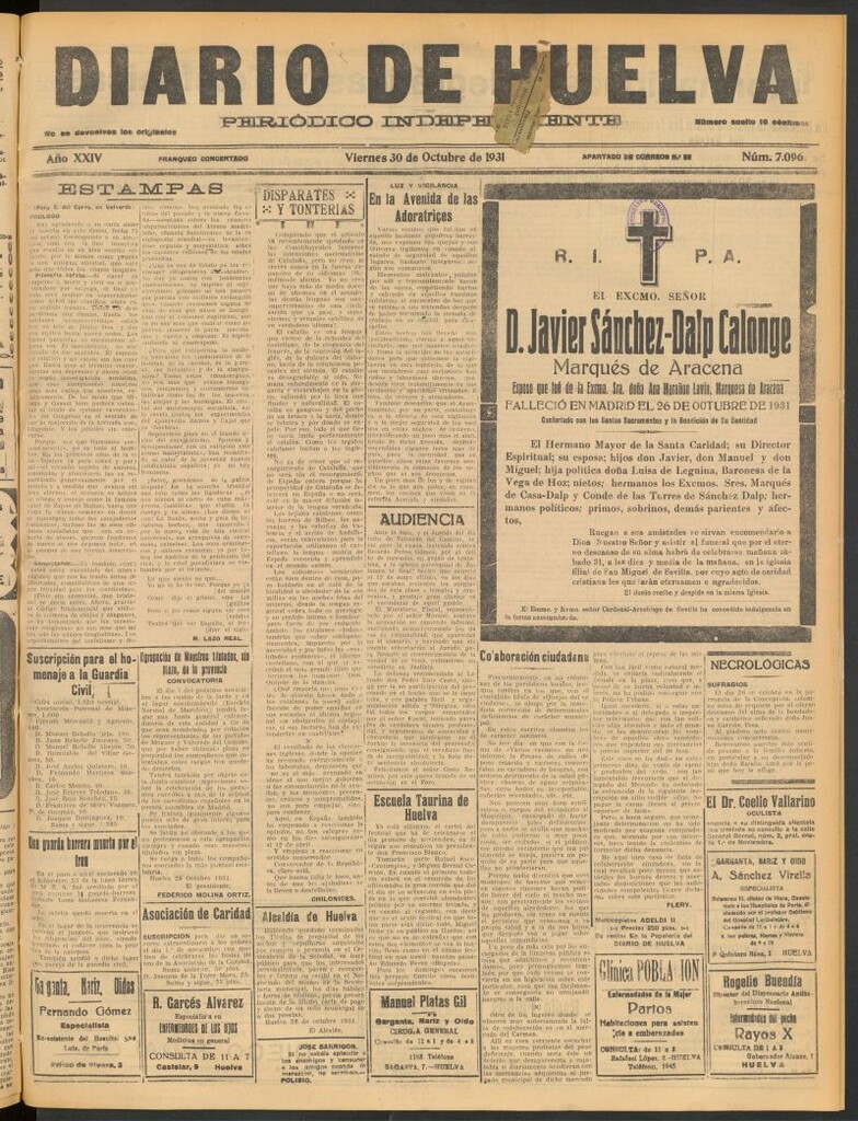 Miniatura de Diario de Huelva : periódico independiente del 30 de octubre de 1931