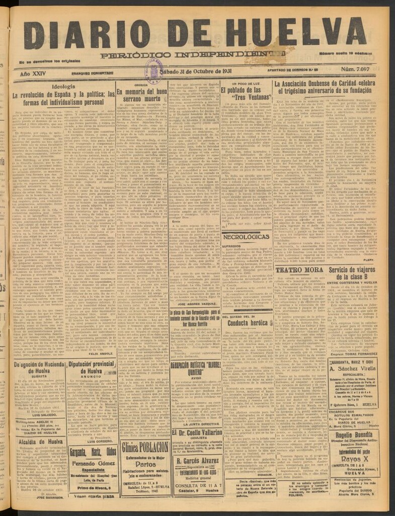 Miniatura de Diario de Huelva : periódico independiente del 31 de octubre de 1931