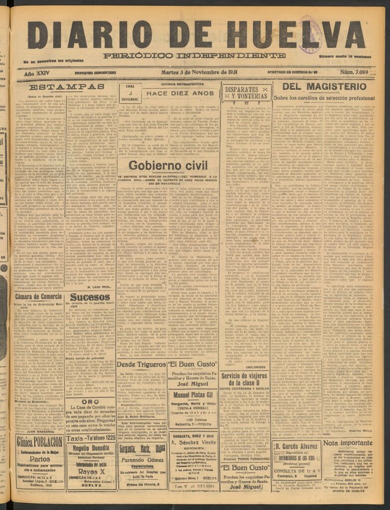 Miniatura de Diario de Huelva : periódico independiente del 3 de noviembre de 1931