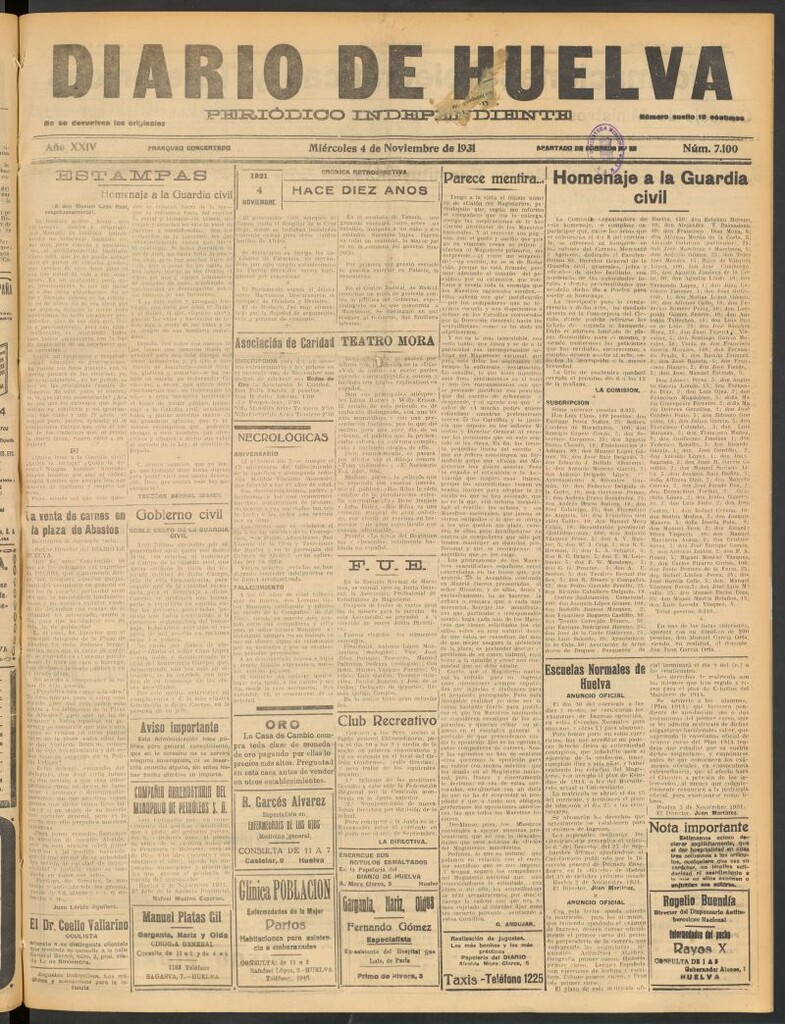 Miniatura de Diario de Huelva : periódico independiente del 4 de noviembre de 1931