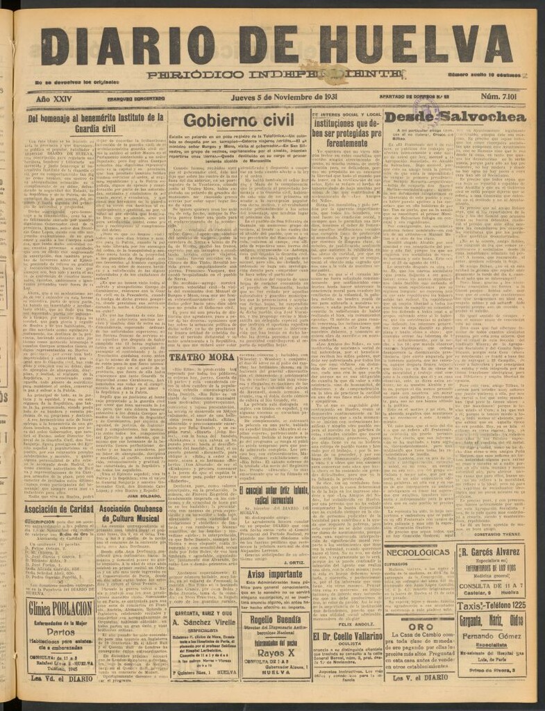 Miniatura de Diario de Huelva : periódico independiente del 5 de noviembre de 1931