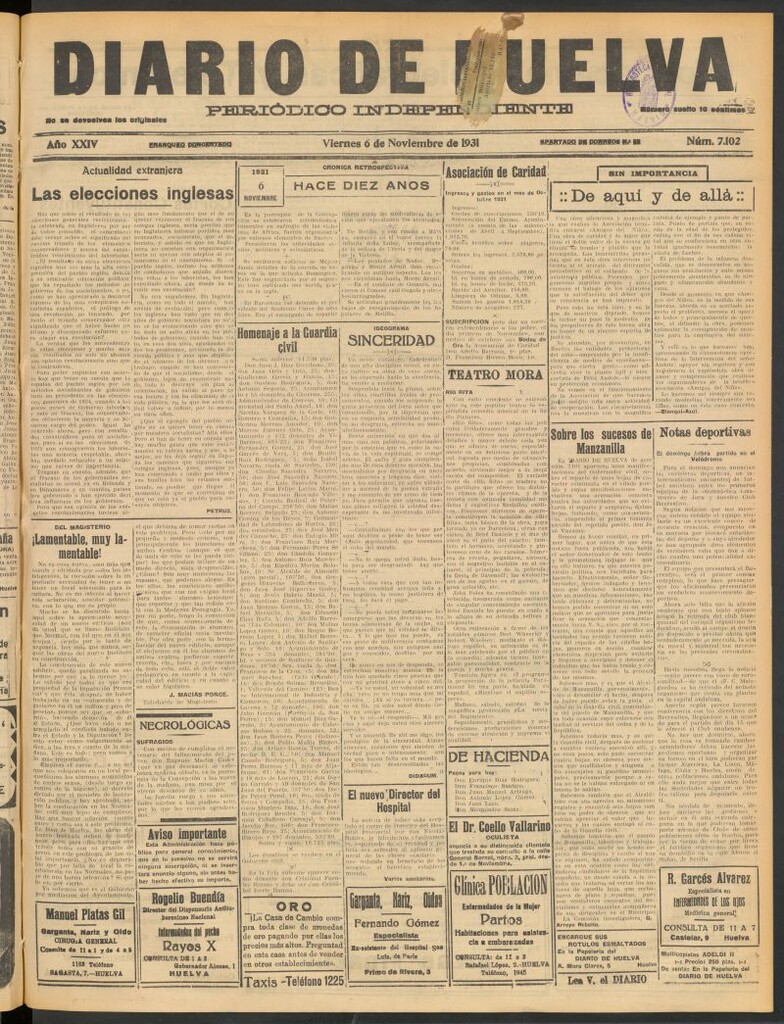 Miniatura de Diario de Huelva : periódico independiente del 6 de noviembre de 1931
