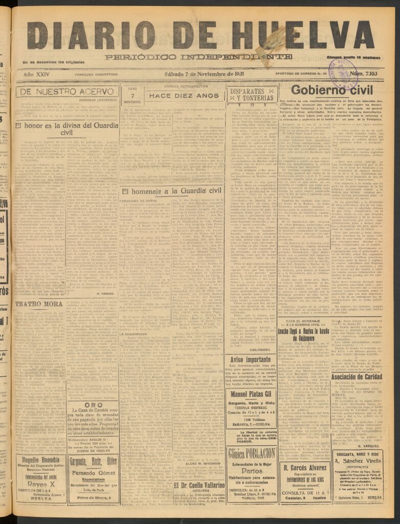 Miniatura de Diario de Huelva : periódico independiente del 7 de noviembre de 1931