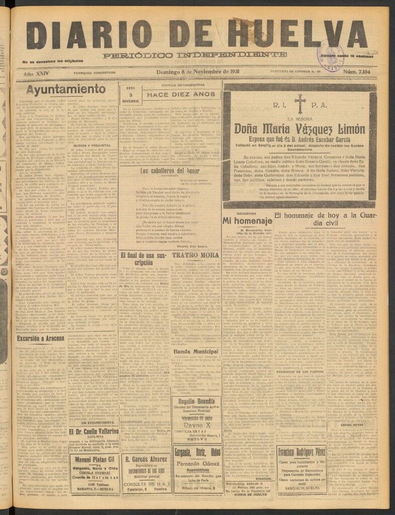Miniatura de Diario de Huelva : periódico independiente del 8 de noviembre de 1931