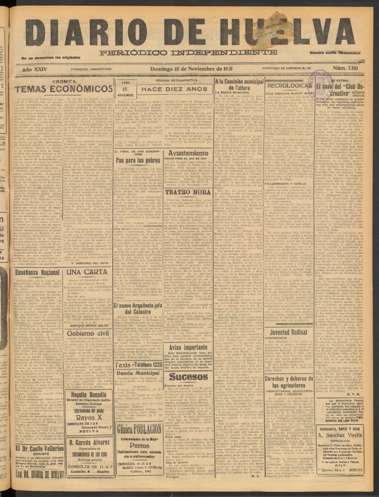Miniatura de Diario de Huelva : periódico independiente del 15 de noviembre de 1931