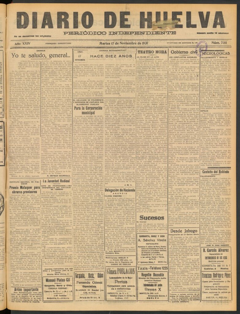Miniatura de Diario de Huelva : periódico independiente del 17 de noviembre de 1931