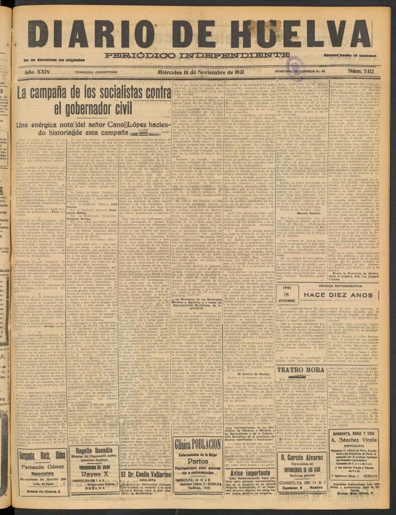 Miniatura de Diario de Huelva : periódico independiente del 18 de noviembre de 1931