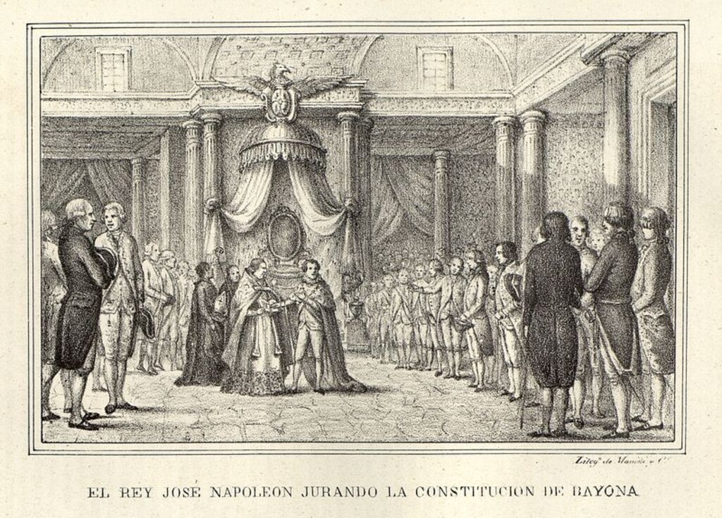 Miniatura de El rey José Napoléon jurando la constitución de Bayona