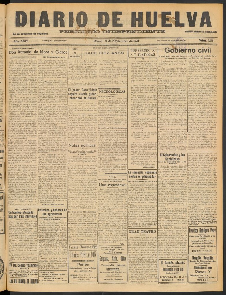 Miniatura de Diario de Huelva : periódico independiente del 21 de noviembre de 1931
