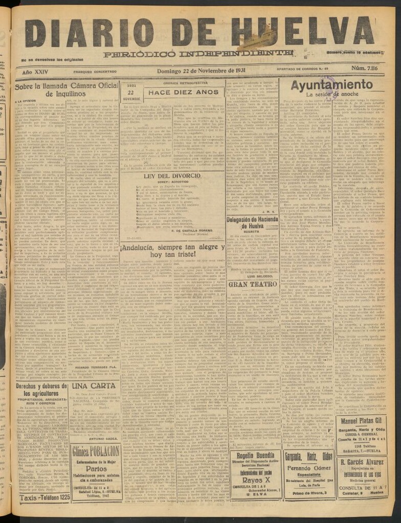 Miniatura de Diario de Huelva : periódico independiente del 22 de noviembre de 1931