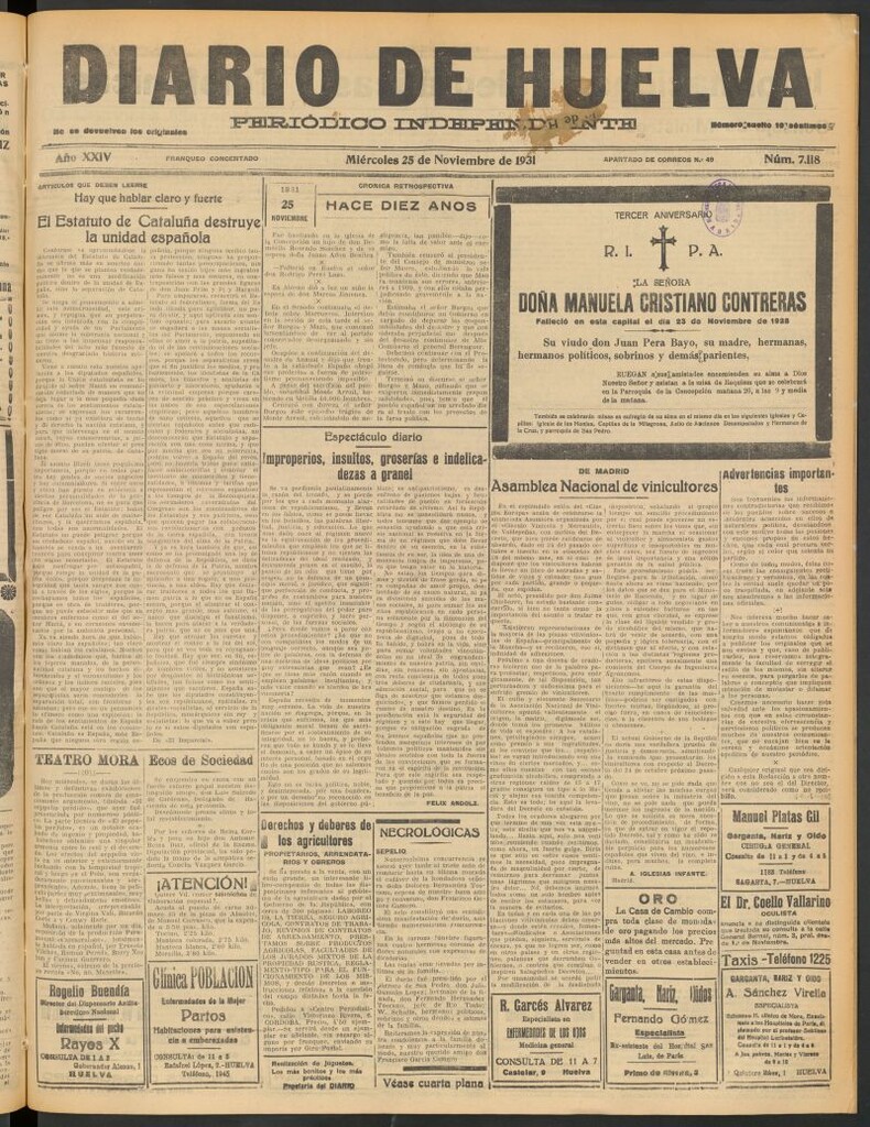 Miniatura de Diario de Huelva : periódico independiente del 25 de noviembre de 1931
