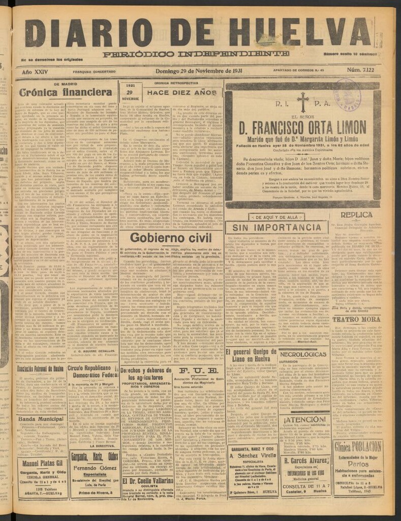 Miniatura de Diario de Huelva : periódico independiente del 29 de noviembre de 1931