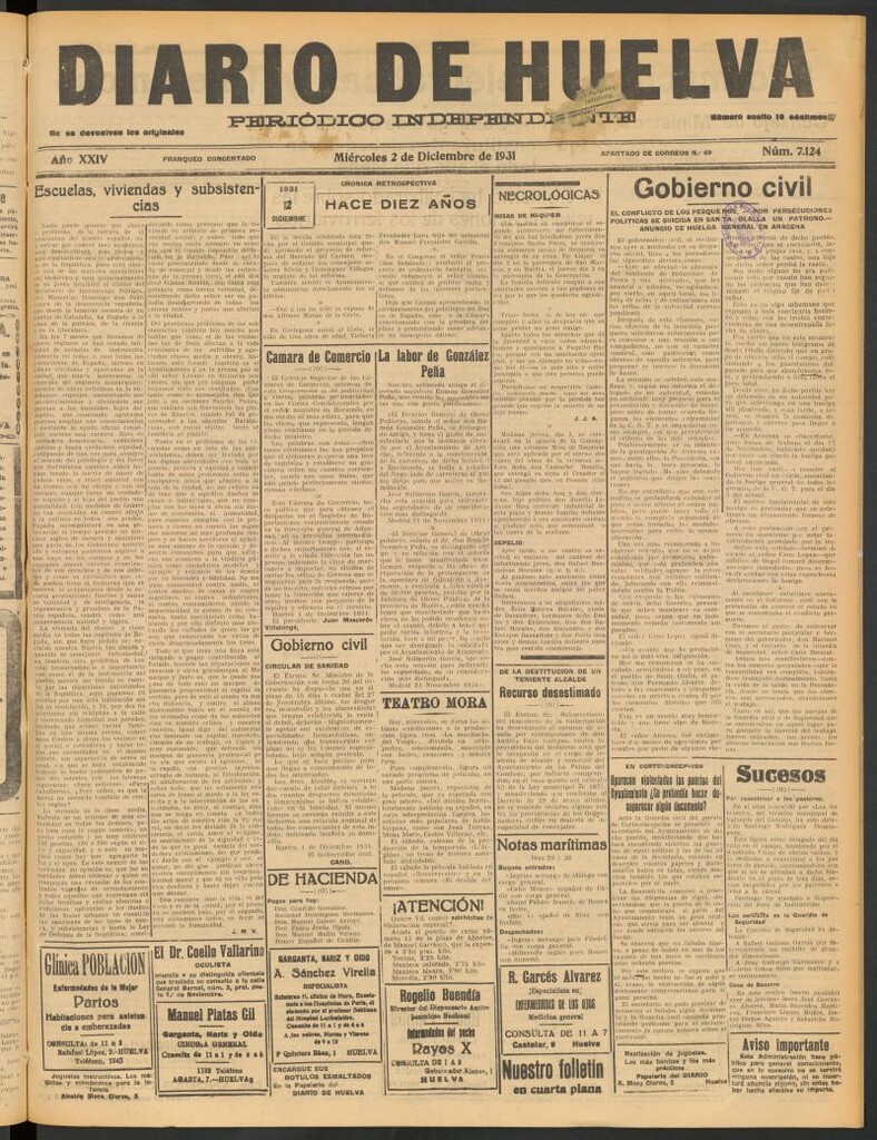 Miniatura de Diario de Huelva : periódico independiente del 2 de diciembre de 1931