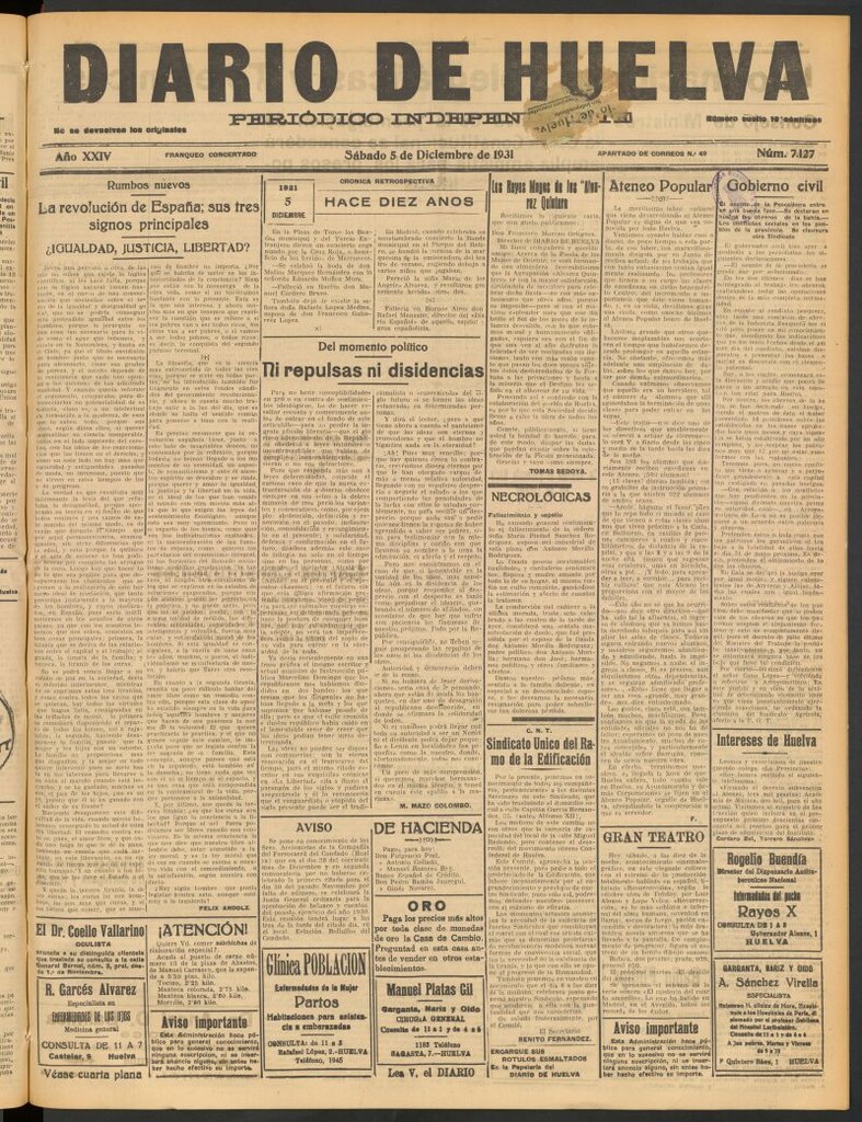 Miniatura de Diario de Huelva : periódico independiente del 5 de diciembre de 1931