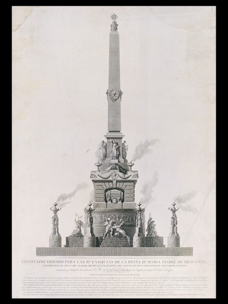 Miniatura de Cenotafio erigido para las reales exequias de la Reina María Isabel de Braganza
