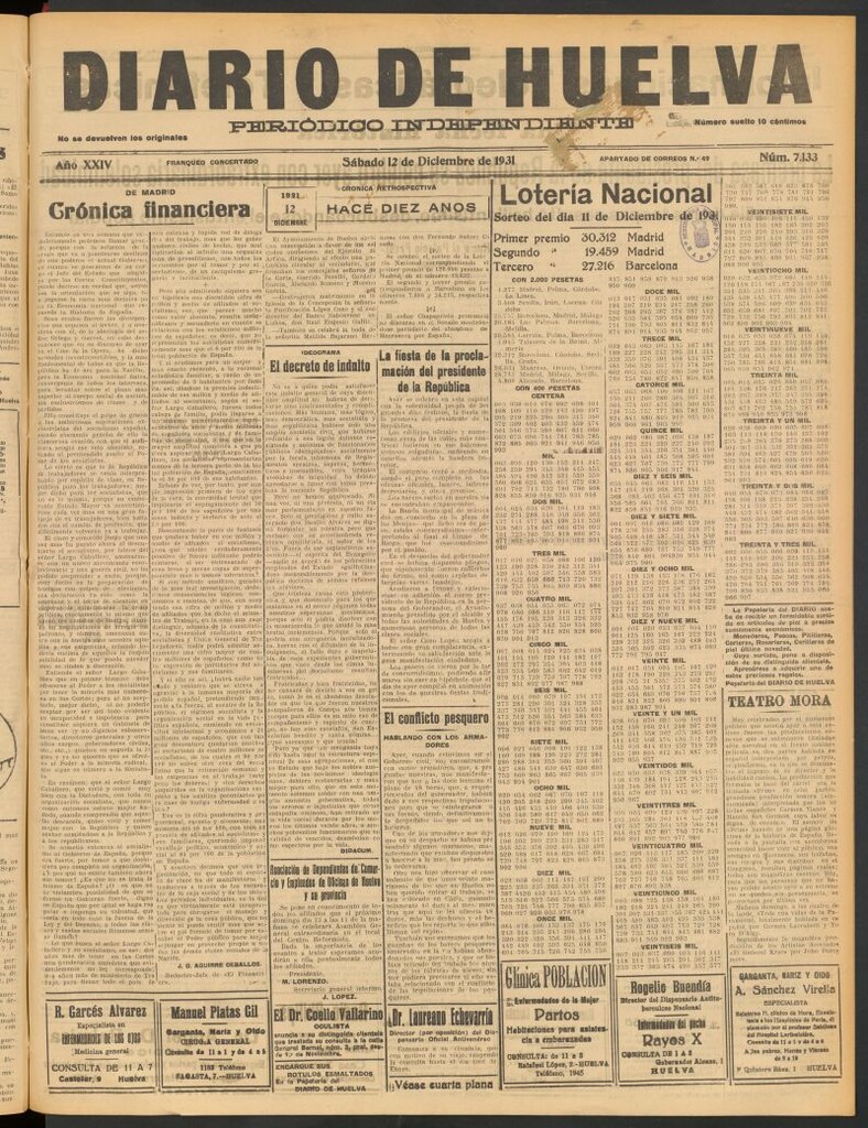 Miniatura de Diario de Huelva : periódico independiente del 12 de diciembre de 1931