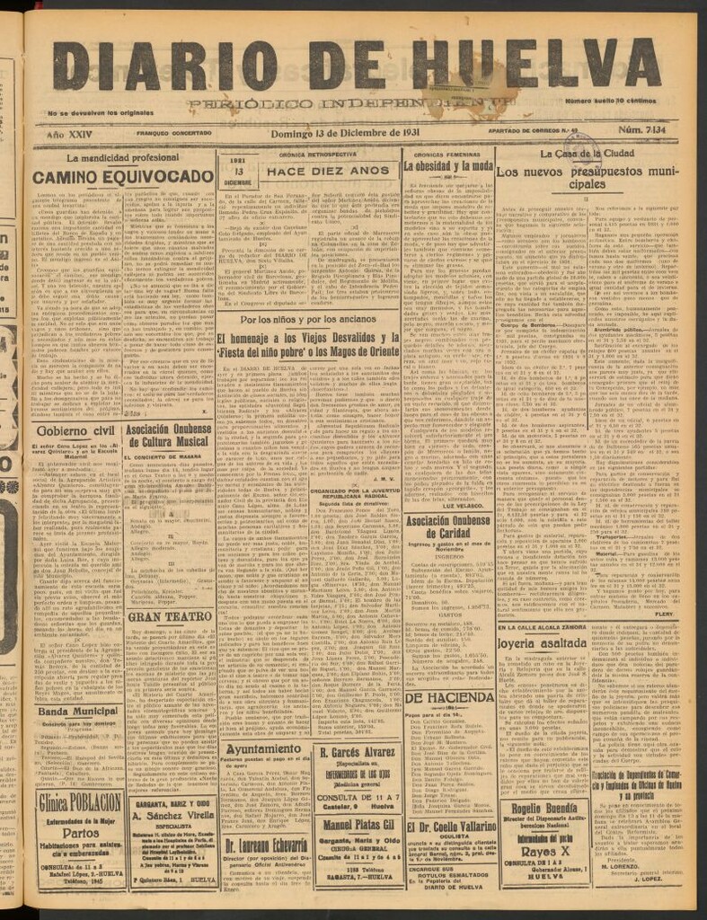 Miniatura de Diario de Huelva : periódico independiente del 13 de diciembre de 1931