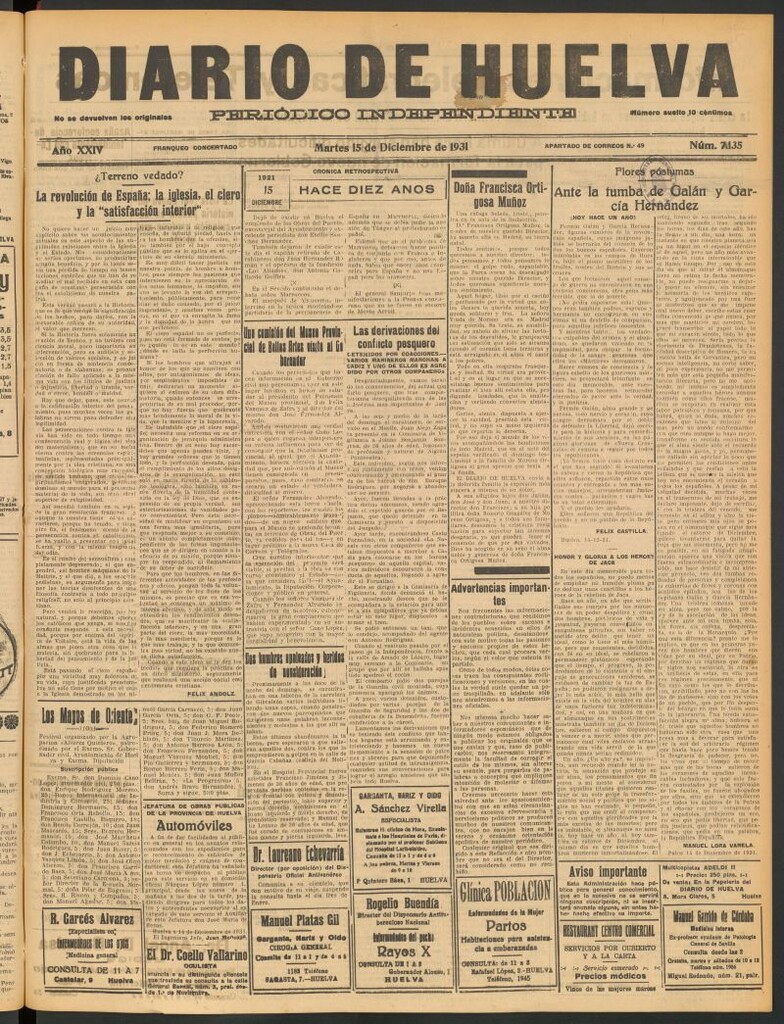 Miniatura de Diario de Huelva : periódico independiente del 15 de diciembre de 1931
