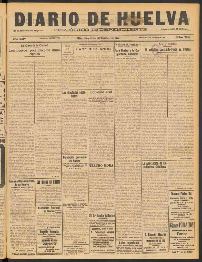 Miniatura de Diario de Huelva : periódico independiente del 16 de diciembre de 1931