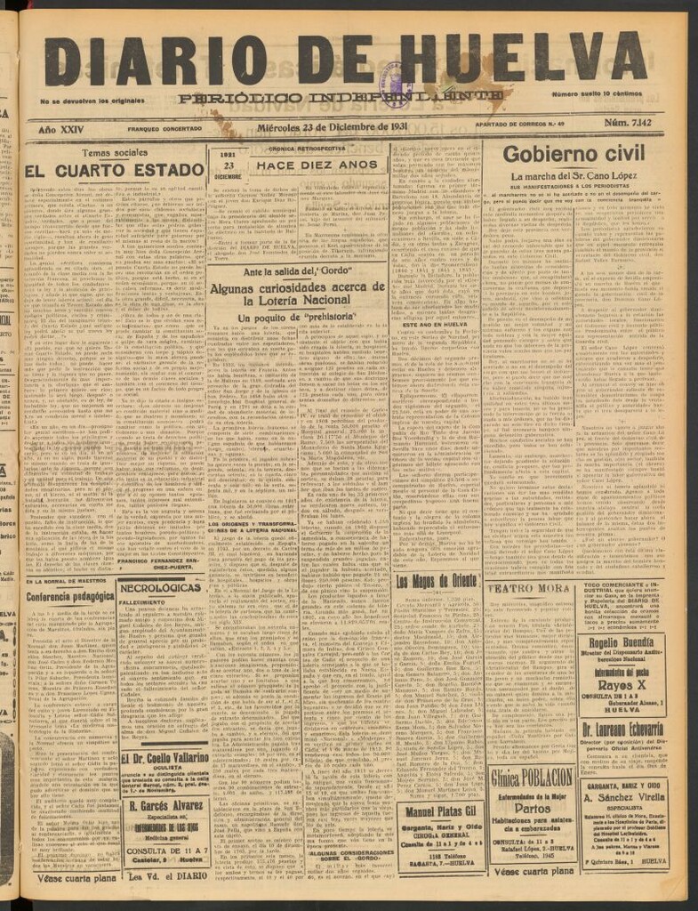 Miniatura de Diario de Huelva : periódico independiente del 23 de diciembre de 1931