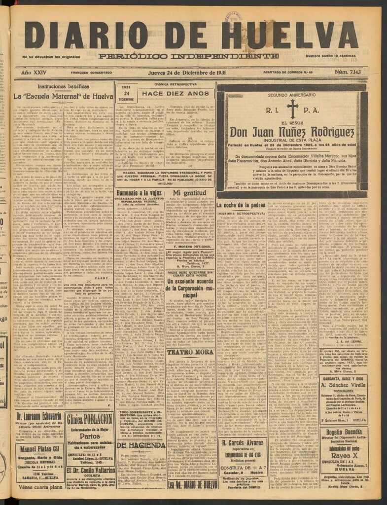 Miniatura de Diario de Huelva : periódico independiente del 24 de diciembre de 1931