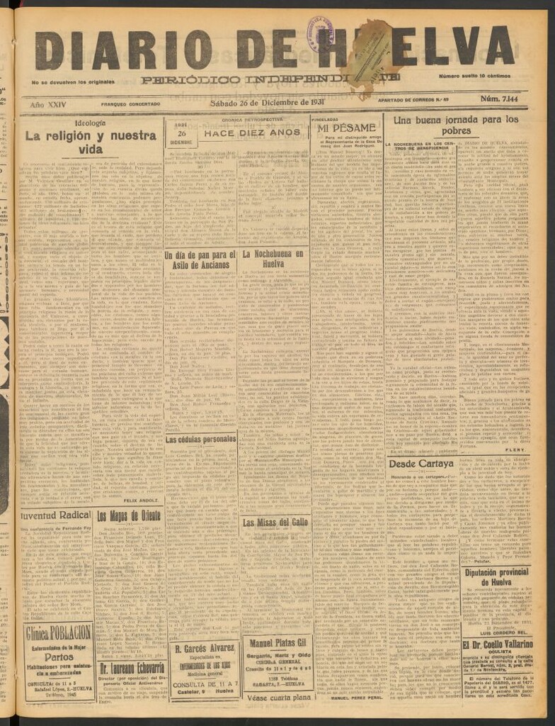 Miniatura de Diario de Huelva : periódico independiente del 26 de diciembre de 1931