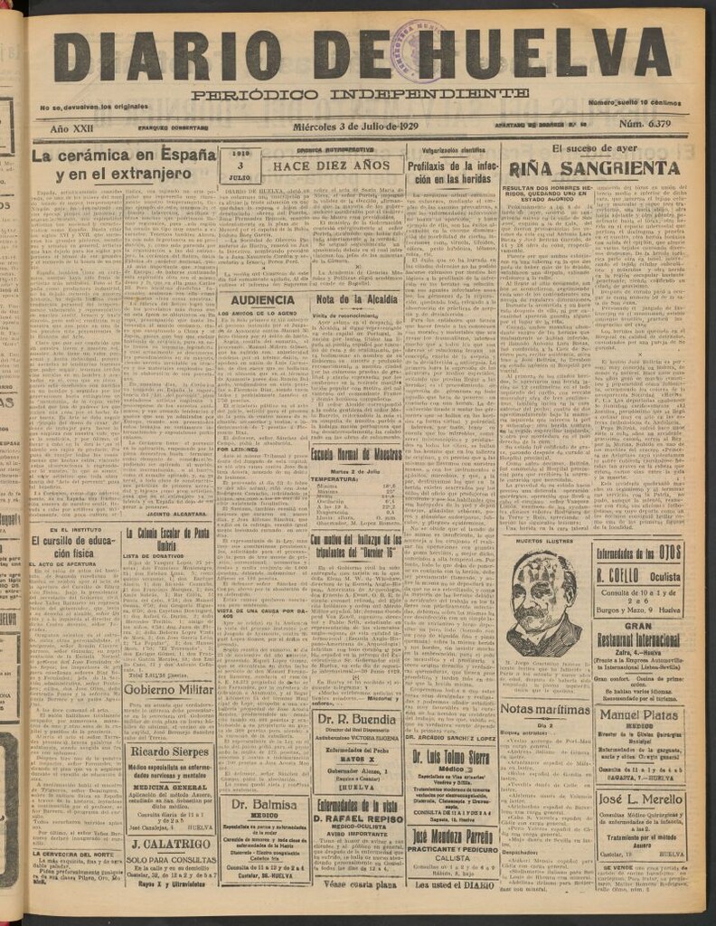 Miniatura de Diario de Huelva : periódico independiente del 3 de julio de 1929