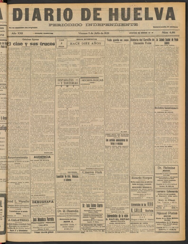 Miniatura de Diario de Huelva : periódico independiente del 5 de julio de 1929