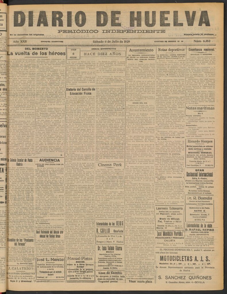 Miniatura de Diario de Huelva : periódico independiente del 6 de julio de 1929