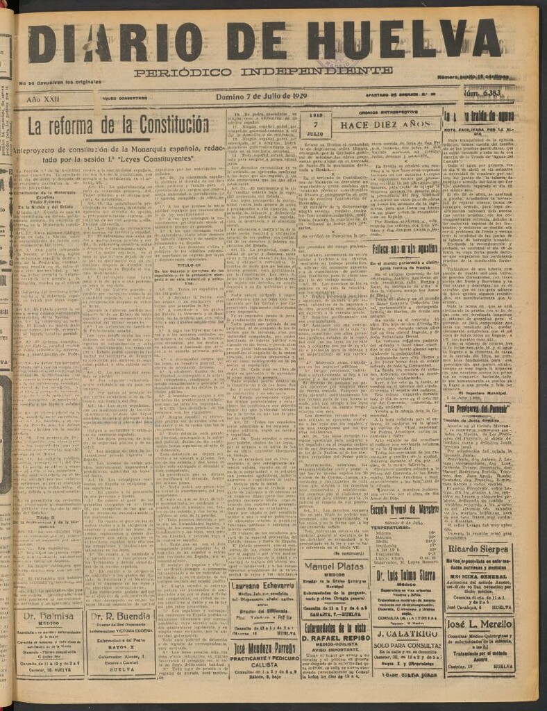 Miniatura de Diario de Huelva : periódico independiente del 7 de julio de 1929