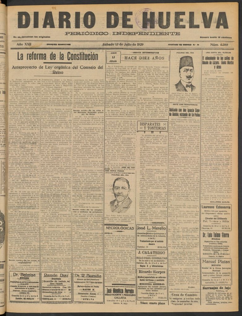 Miniatura de Diario de Huelva : periódico independiente del 13 de julio de 1929
