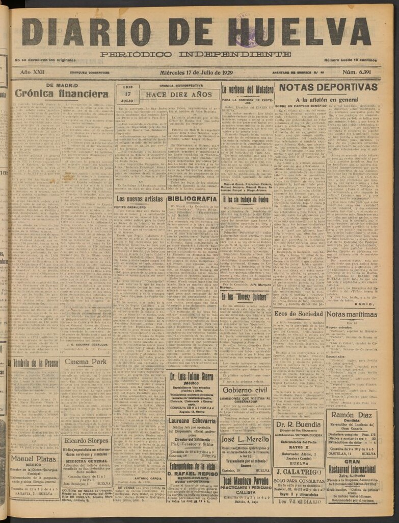 Miniatura de Diario de Huelva : periódico independiente del 17 de julio de 1929