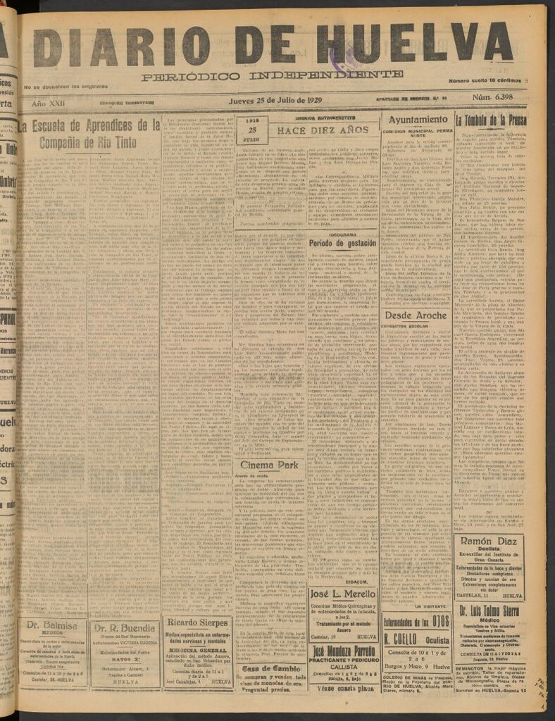 Miniatura de Diario de Huelva : periódico independiente del 25 de julio de 1929