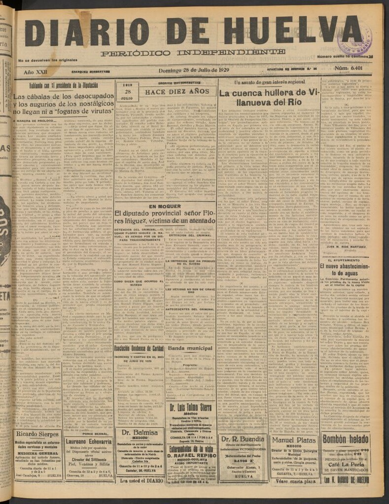 Miniatura de Diario de Huelva : periódico independiente del 28 de julio de 1929