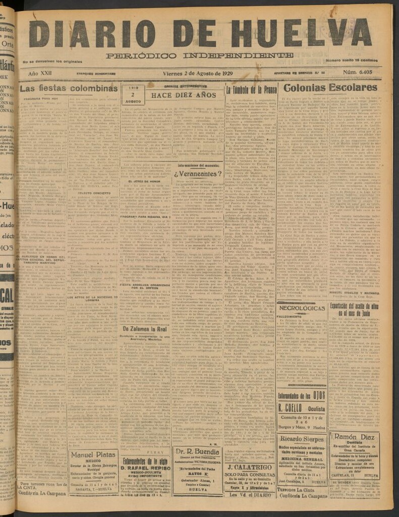 Miniatura de Diario de Huelva : periódico independiente del 2 de agosto de 1929