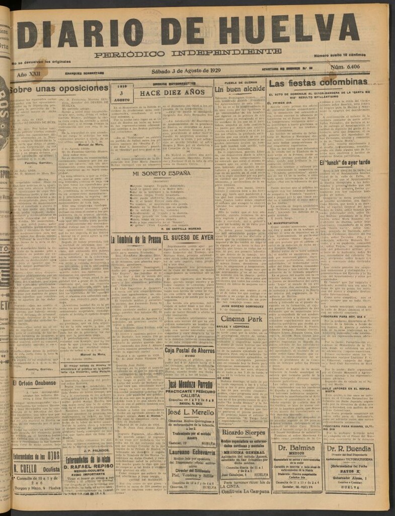 Miniatura de Diario de Huelva : periódico independiente del 3 de agosto de 1929