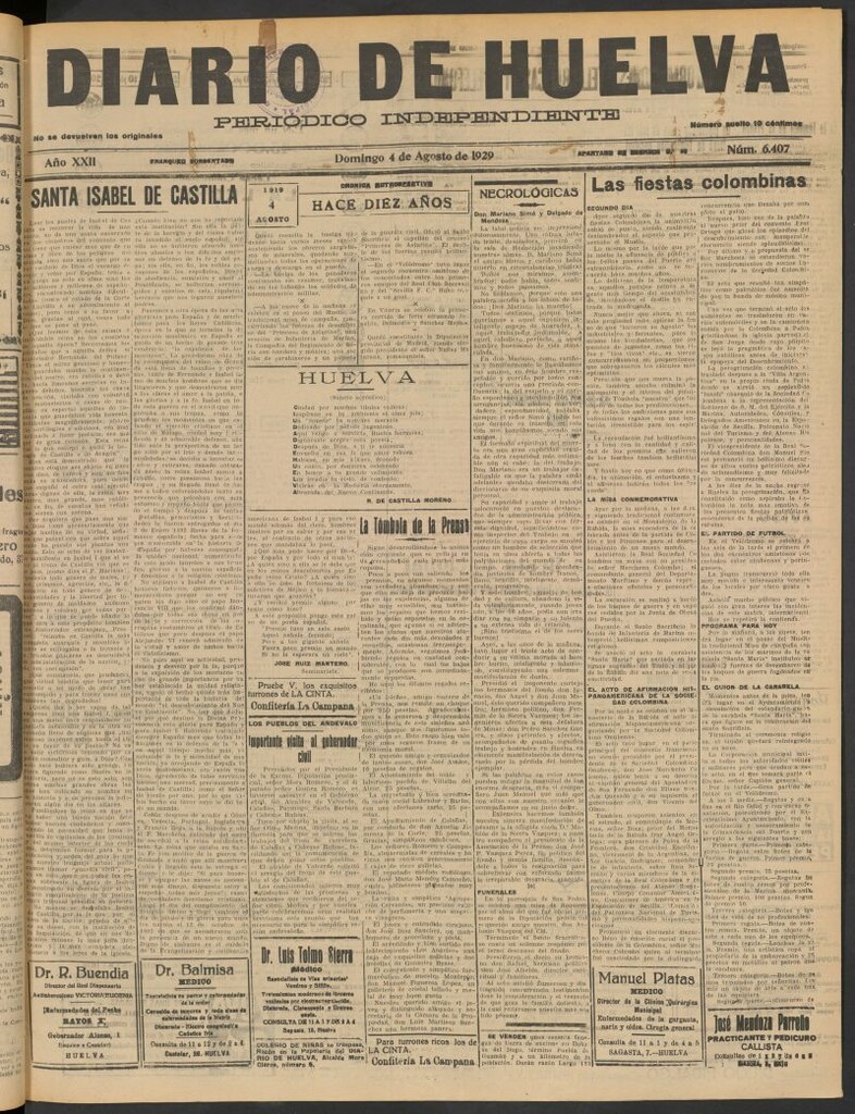 Miniatura de Diario de Huelva : periódico independiente del 4 de agosto de 1929